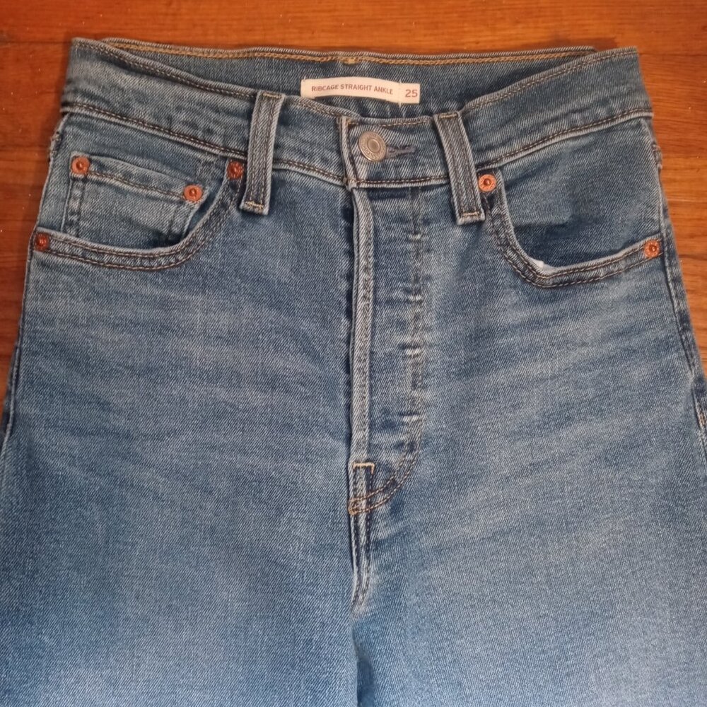 LEVI'S ribcage straight ankle jeans in summer slide (sz25) - Picture 5 of 14